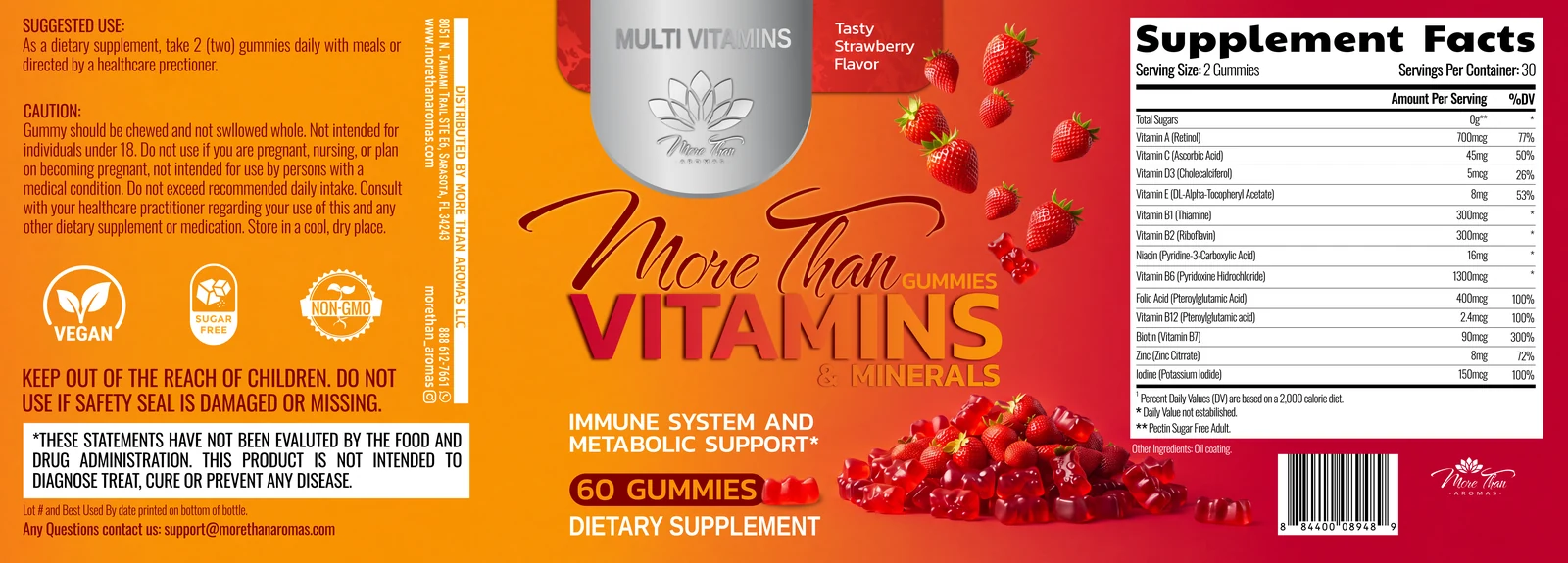 Full More Than Vitamins label: 60 gummies, multivitamin and minerals with Supplement Facts panel